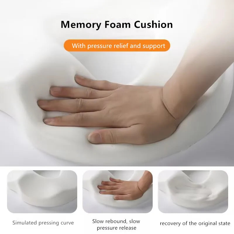 Ergonomic Memory Foam Coccyx Seat Cushion for Office Chair — Back Support Pillow for Sciatica Relief, Removable Washable Cover