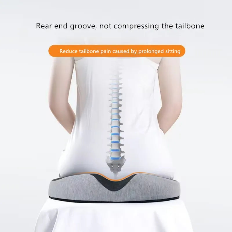 Ergonomic Memory Foam Coccyx Seat Cushion for Office Chair — Back Support Pillow for Sciatica Relief, Removable Washable Cover